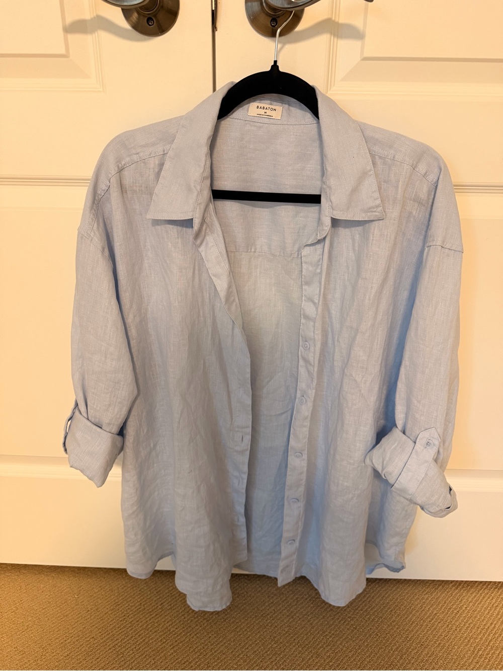 Babaton Pale Blue Linen Button-Down Shirt